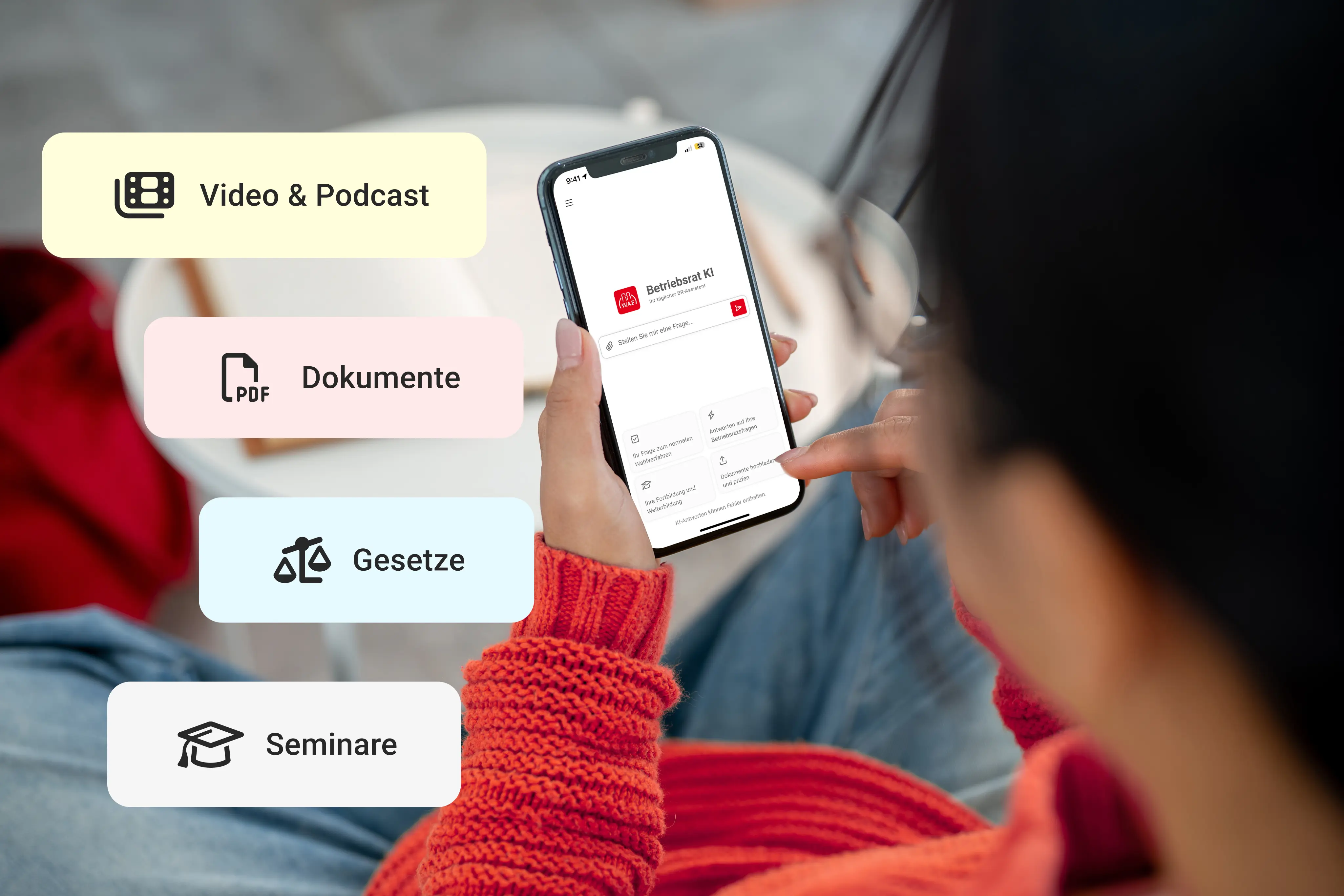 Neben klar verständlichen Antworten finden Sie in der Betriebsrat KI ergänzend nützliche Videos, Podcasts Dokumente, Gesetze und Seminare